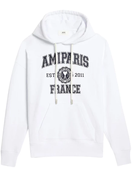 Толстовка с капюшоном на завязках с логотипом AMI Paris white