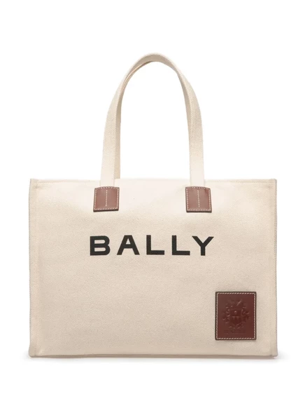 Женская сумка-тоут Bally Akelei хлопковая с логотипом, кремовая