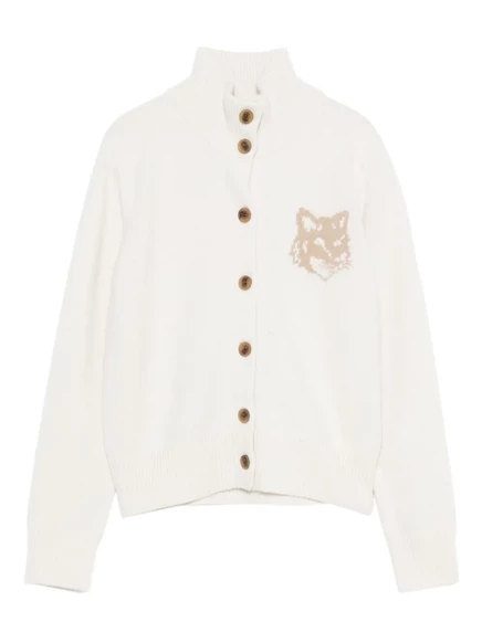 Женский шерстяной кардиган Maison Kitsuné с лисой, белый