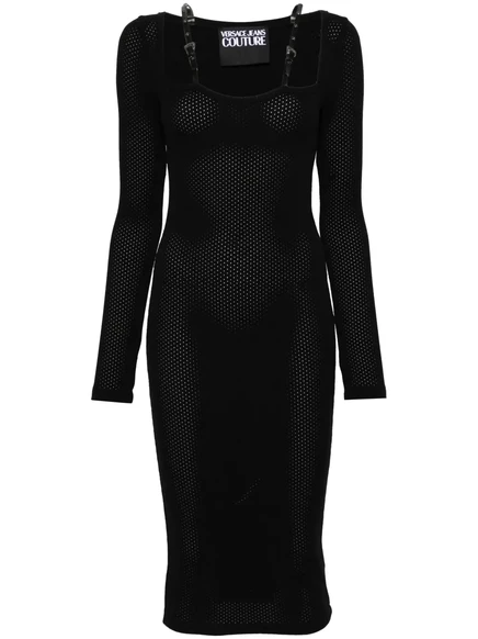 Трикотажное платье миди от Versace Jeans Couture в стиле барокко с пряжками black