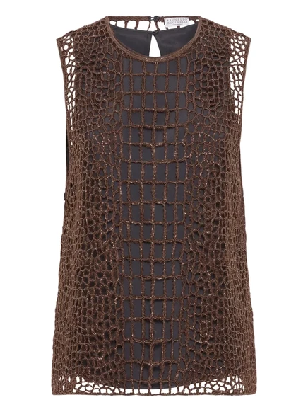 Топ Brunello Cucinelli с эффектом крокодила brown