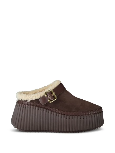 Женские мюли Chloé Nama с пряжкой, коричневые