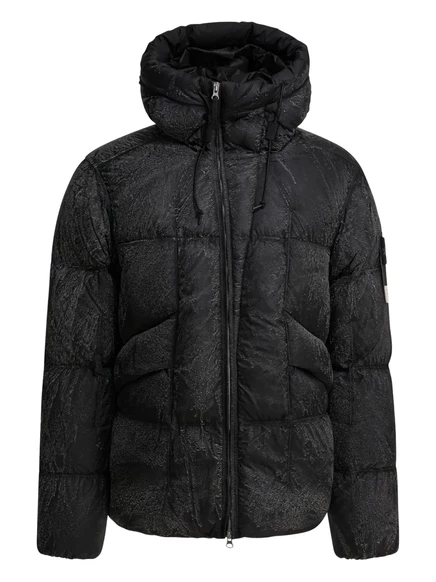 Мужская стеганая куртка с капюшоном Stone Island, черная