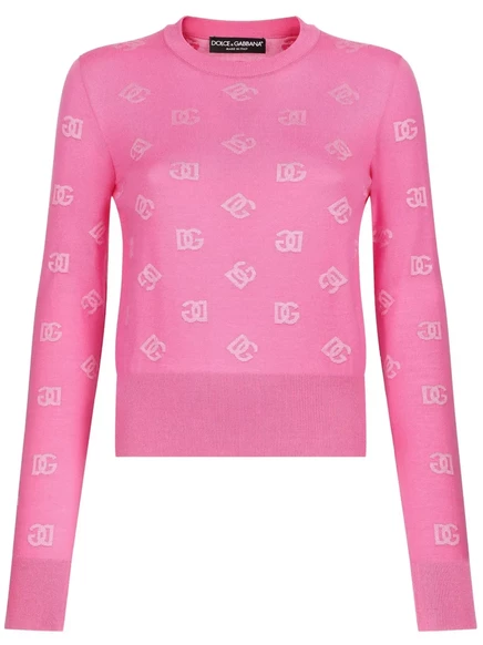 Жаккардовый джемпер с круглым вырезом и логотипом Dolce & Gabbana pink