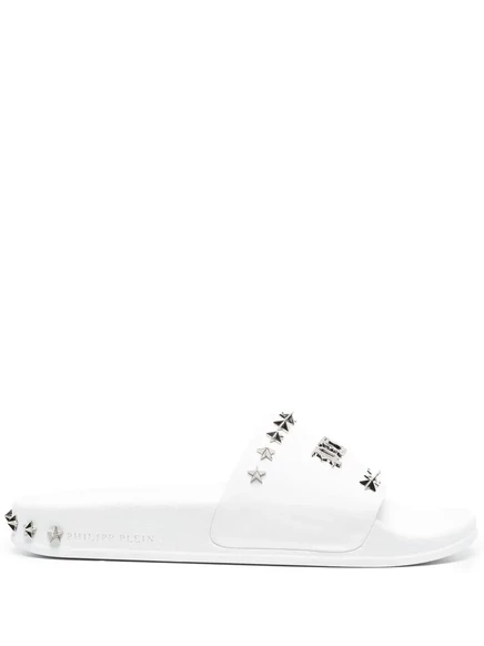 Унисекс шлепанцы Philipp Plein Gothic Plein с заклепками, белые