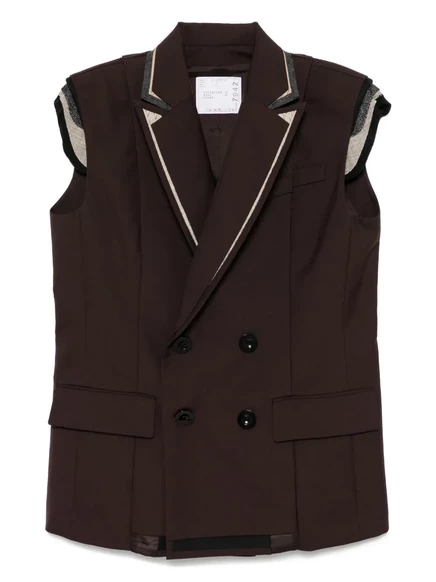 Женский жилет Sacai двубортный, коричневый
