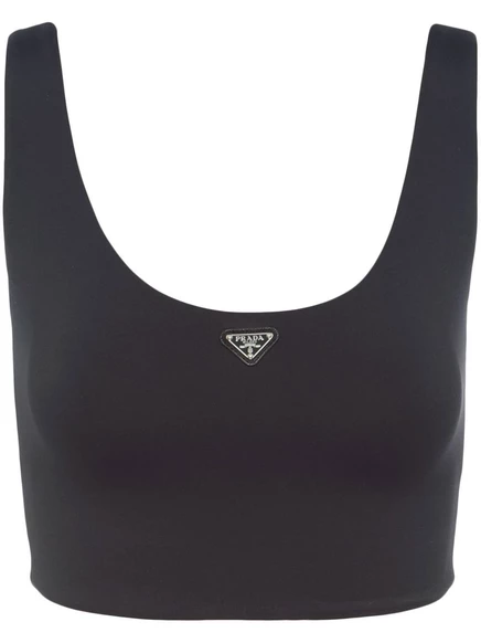 Укороченный топ из джерси с треугольным логотипом Prada black