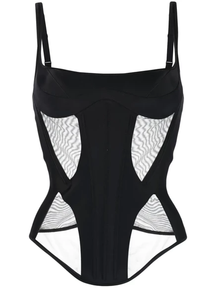 Женский корсетный топ mugler illusion полупрозрачный, черный