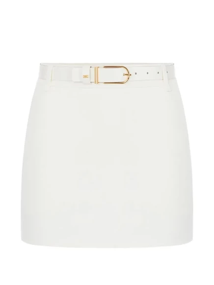 Женская мини-юбка Elisabetta Franchi из крепа с поясом, белая