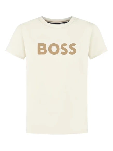 Детская футболка BOSS Kidswear с логотипом, молочная