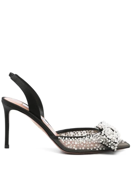 Туфли-лодочки Aquazzura с дужкой 90 мм и ремешком на спине black