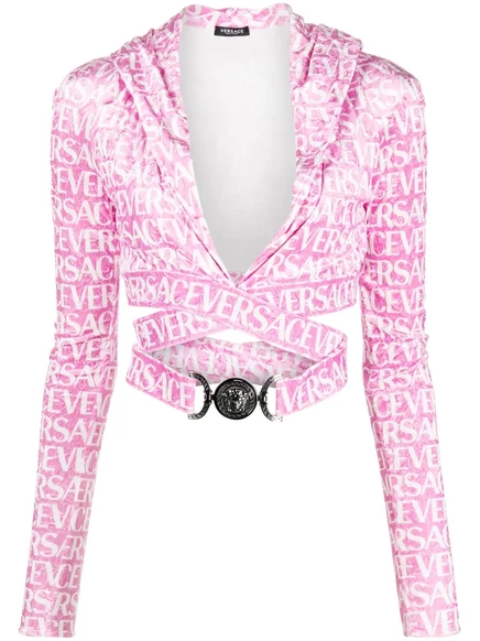 Женская укороченная худи Versace из вельвета, розовая