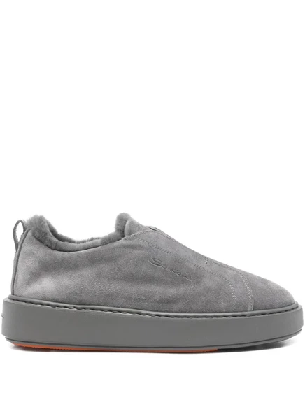 Женские слипоны Santoni Victory с меховой отделкой, серые