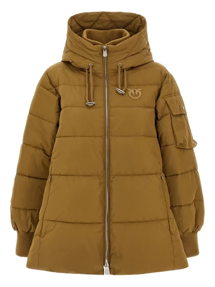 Женское стеганое пальто PINKO с капюшоном, коричневое