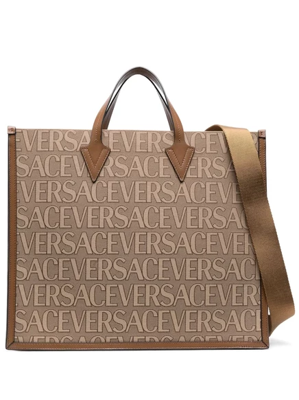Мужская сумка-тоут Versace Allover, тканевая с кожаной отделкой, нейтральная