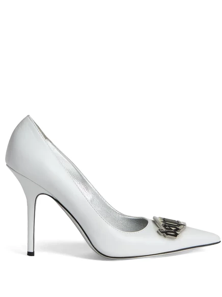 Кожаные туфли-лодочки DSQUARED2 длиной 100 мм с логотипом и бляшкой white