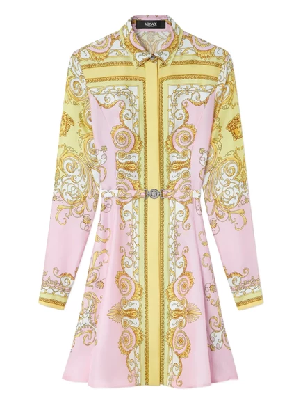 Женское мини-рубашечное платье Versace с барочным принтом, светло-розовое