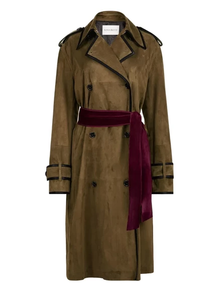 Женское пальто Nina Ricci с поясом и кожаной отделкой