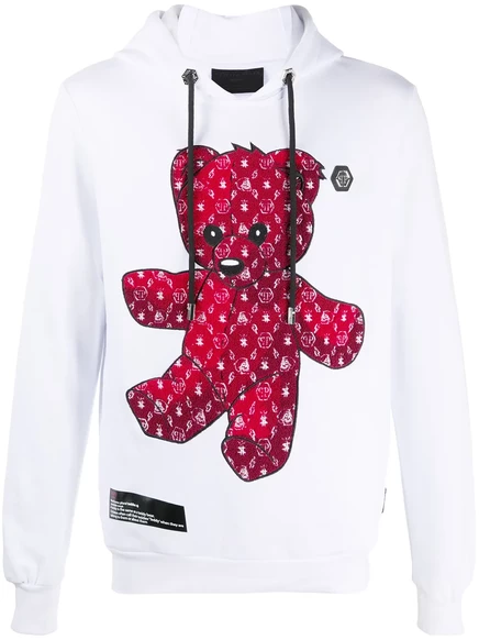 Мужское худи Philipp Plein Teddy Bear, бело-красное
