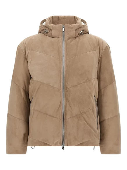 Стеганый замшевый пуховик Brunello Cucinelli neutrals
