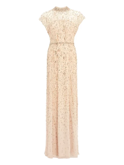 Женское платье макси Jenny Packham с кристаллами, бежевое