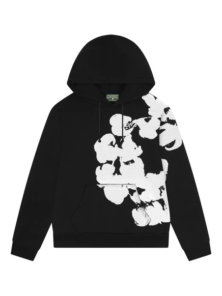 Джинсовая толстовка с большим хлопковым венком из джинсовых разрывов  black