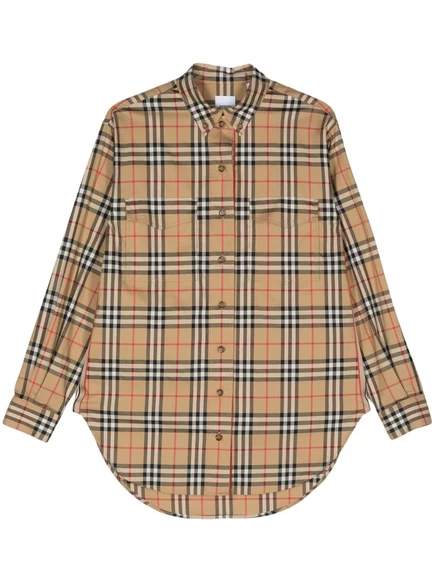 Винтажная хлопчатобумажная рубашка Burberry в клетку brown