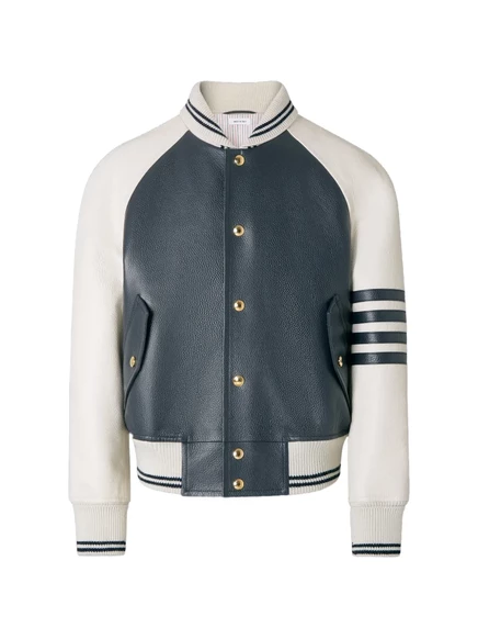 Мужская кожаная куртка Thom Browne 4-Bar, синяя
