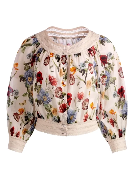 блузка в сборку alice + olivia Cherelle neutrals