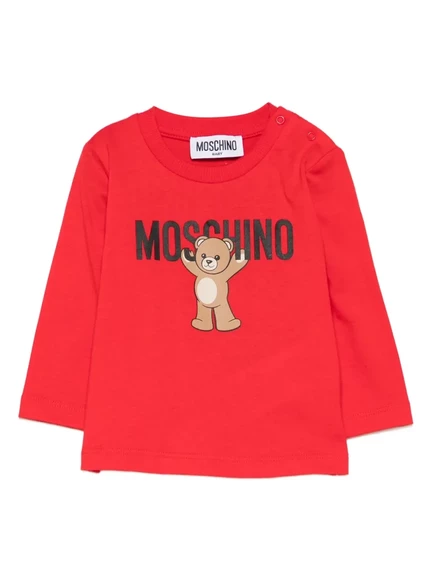 Детский лонгслив Moschino Kids с принтом мишки, красный