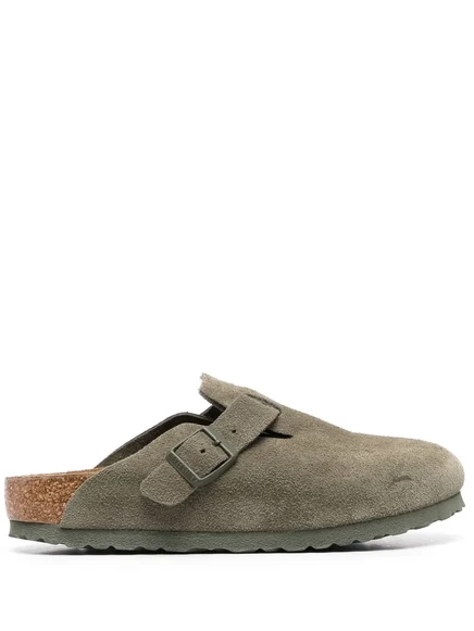 Унисекс сабо Birkenstock Boston замшевые с пряжкой, зеленые