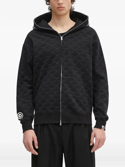 Толстовка с капюшоном на молнии BATHING APE® monogram с головой акулы black