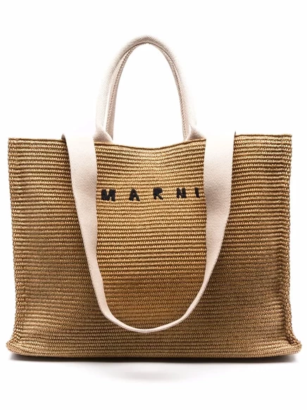 Сумка-тоут Marni с вышитым логотипом, коричневая