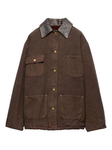 Парусиновая куртка Prada с кожаным воротником brown