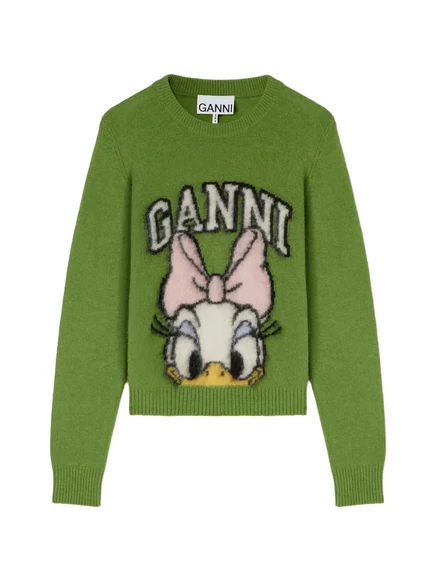 Женский свитер Ganni x Disney с принтом «Daisy Duck», зеленый