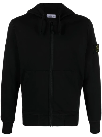 Мужская худи Stone Island хлопковая с нашивкой Compass, черная