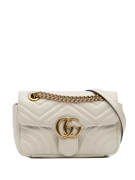 Маленькая кожаная сумка через плечо GG Marmont Matelasse, бывшая в употреблении у Gucci 2016-2025 white