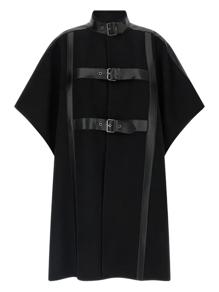 Накидка из полушерстяной ткани с пряжкой-ремешком TWINSET black