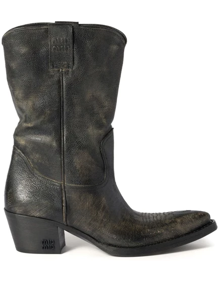 Женские ковбойские сапоги Miu Miu кожаные, кофейные