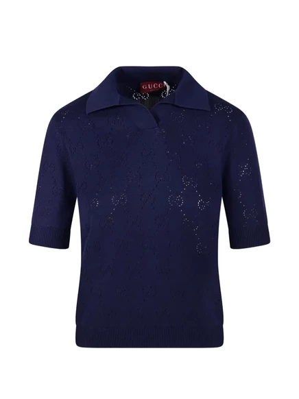 Женская поло Gucci GG pointelle, синяя