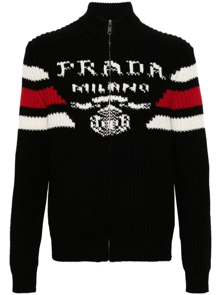Мужской кардиган Prada из кашемира с жаккардом, черный