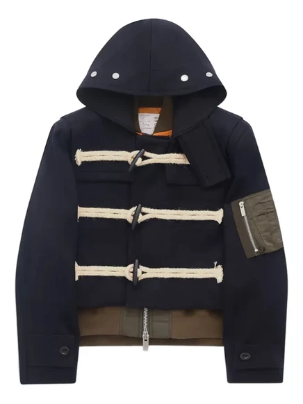 Мужская куртка с капюшоном Sacai на кулиске, синяя