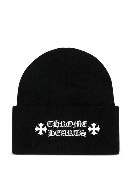 Мужская шапка-бини Chrome Hearts с отворотом и вышитым логотипом, черная