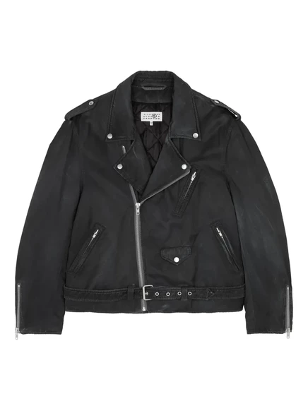 Мужская кожаная куртка-косуха MM6 Maison Margiela, черная
