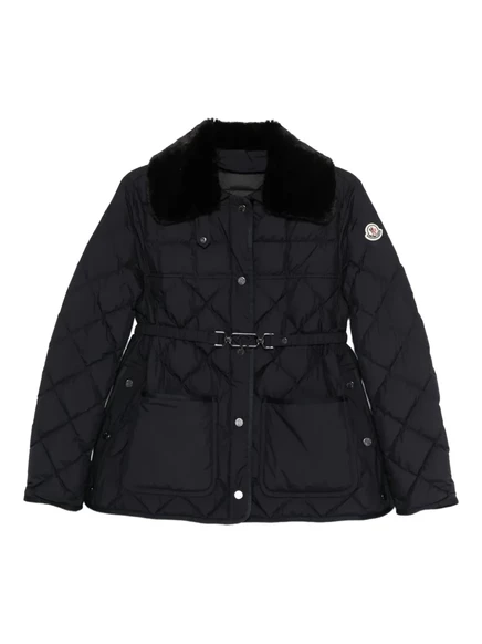 Женская стеганая куртка Moncler с меховым воротником, синяя