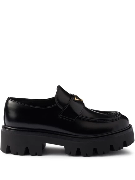 Мокасины на платформе с треугольным логотипом Prada black