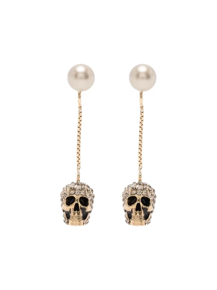 Женские серьги Alexander McQueen с черепом и кристаллами, золотистые