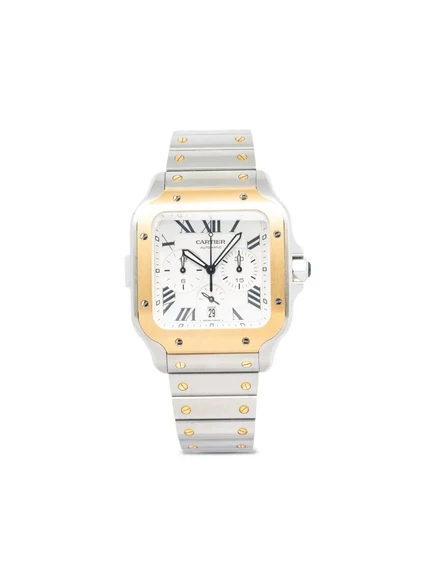 Мужские часы Cartier Santos Chronograph 45 мм сталь/золото, серебристые