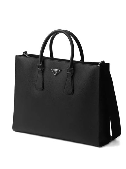 Мужская сумка-тоут Prada кожаная с логотипом, черная
