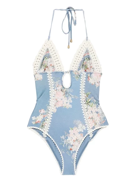Купальник ZIMMERMANN Cascadian, связанный крючком с подробными деталями blue